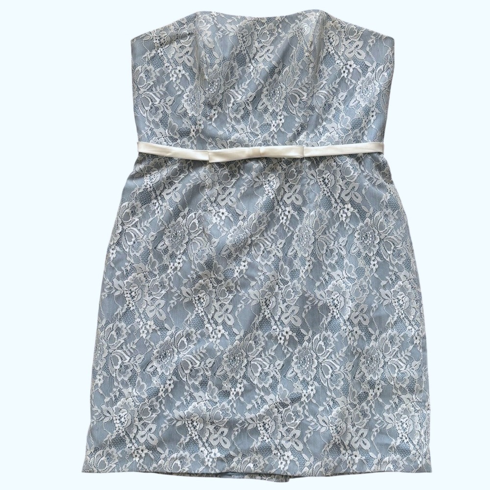Alfred Angelo Lace Strapless Cocktail Dress Sz 12 Blue